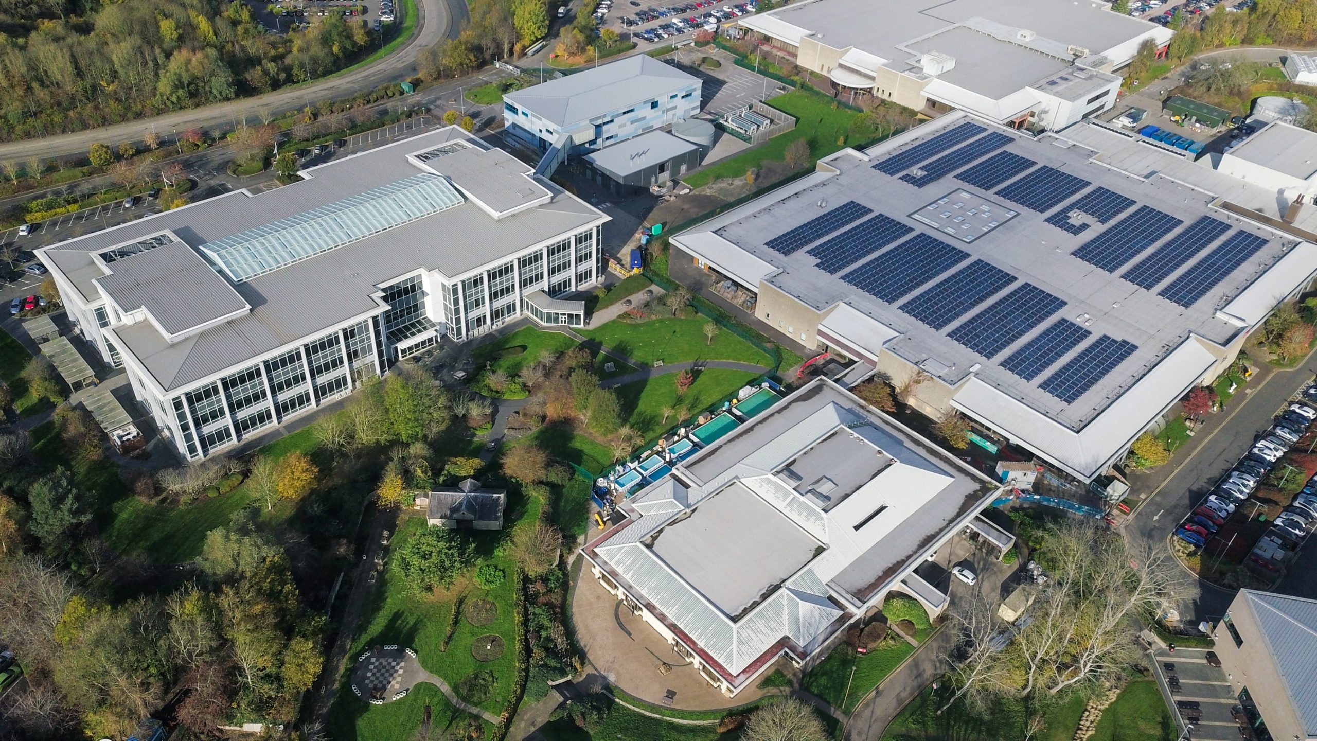An aerial shot of industrial buildings in Bristol, England